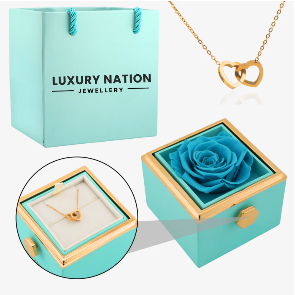 Rotating Forever Rose Box - W/ Engraved Necklace