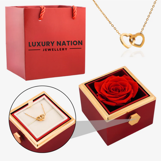 Rotating Forever Rose Box - W/ Engraved Necklace