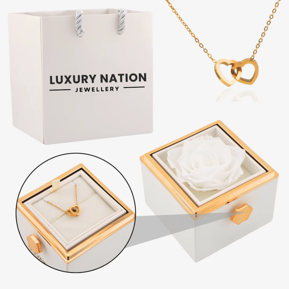 Rotating Forever Rose Box - W/ Engraved Necklace