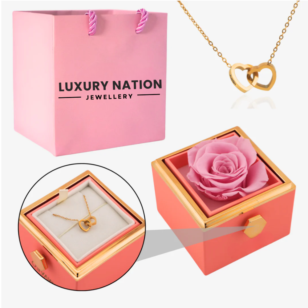 Rotating Forever Rose Box - W/ Engraved Necklace